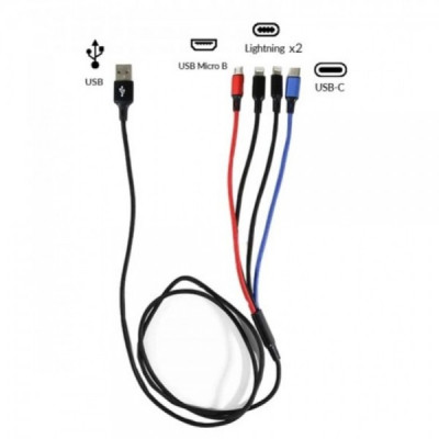 USB 4 in 1 Cable 2 Lightning / 1 Micro Usb / 1 Type C 125cm 2.8A